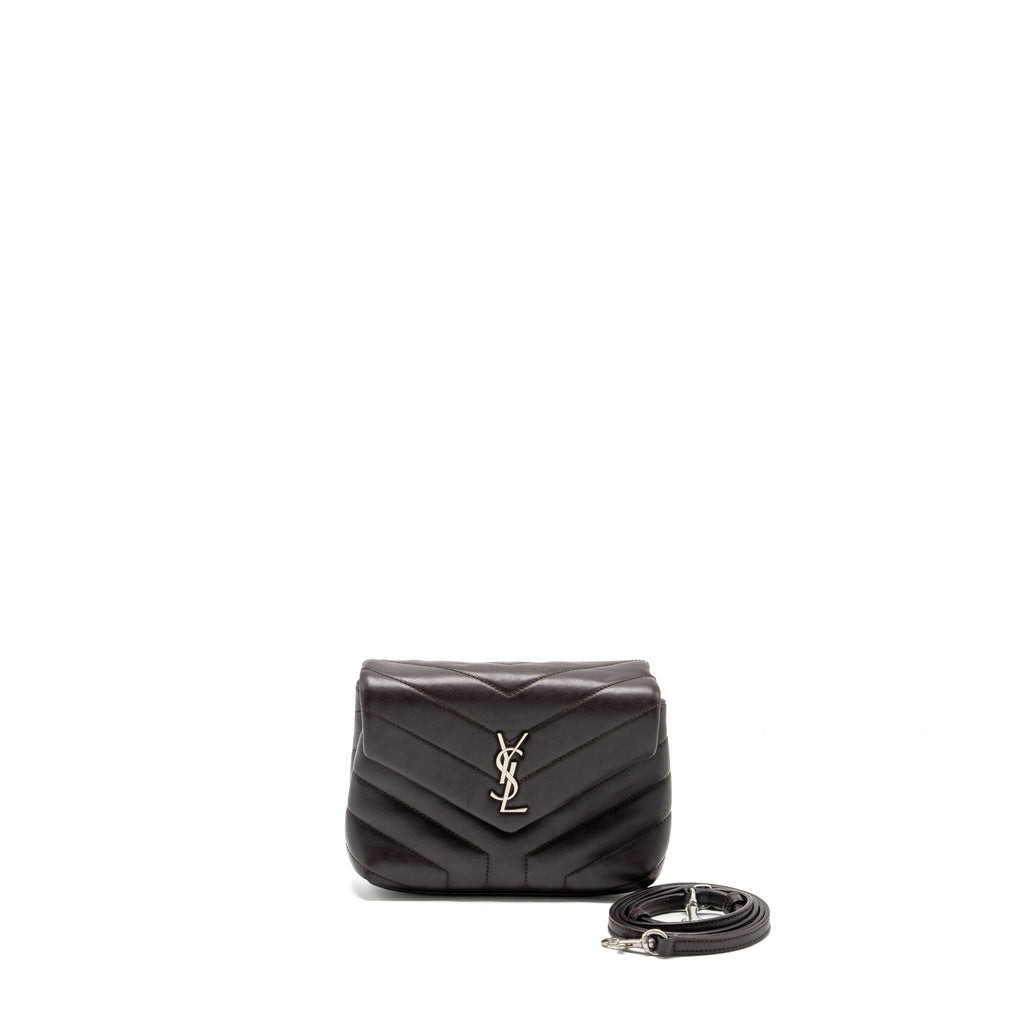 SAINT LAURENT/YSL LOULOU TOY STRAP BAG CALFSKIN BROWN SHW