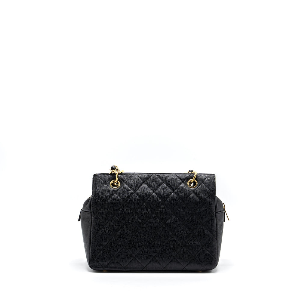 CHANEL CC LOGO SMALL SHOPPING TOTE BAG CAVIAR BLACK GHW