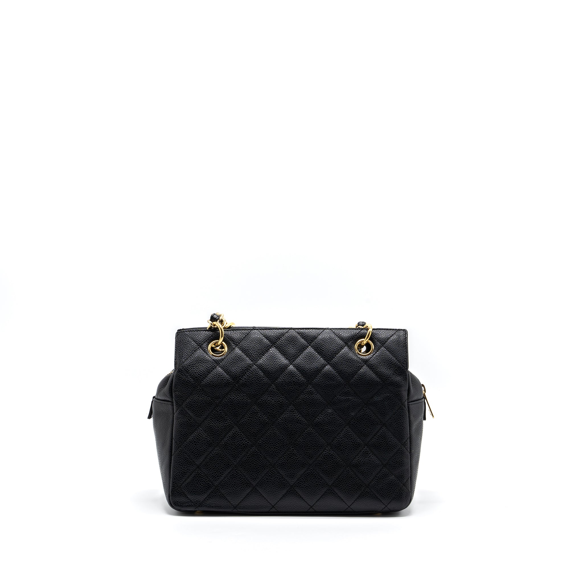 CHANEL CC LOGO SMALL SHOPPING TOTE BAG CAVIAR BLACK GHW