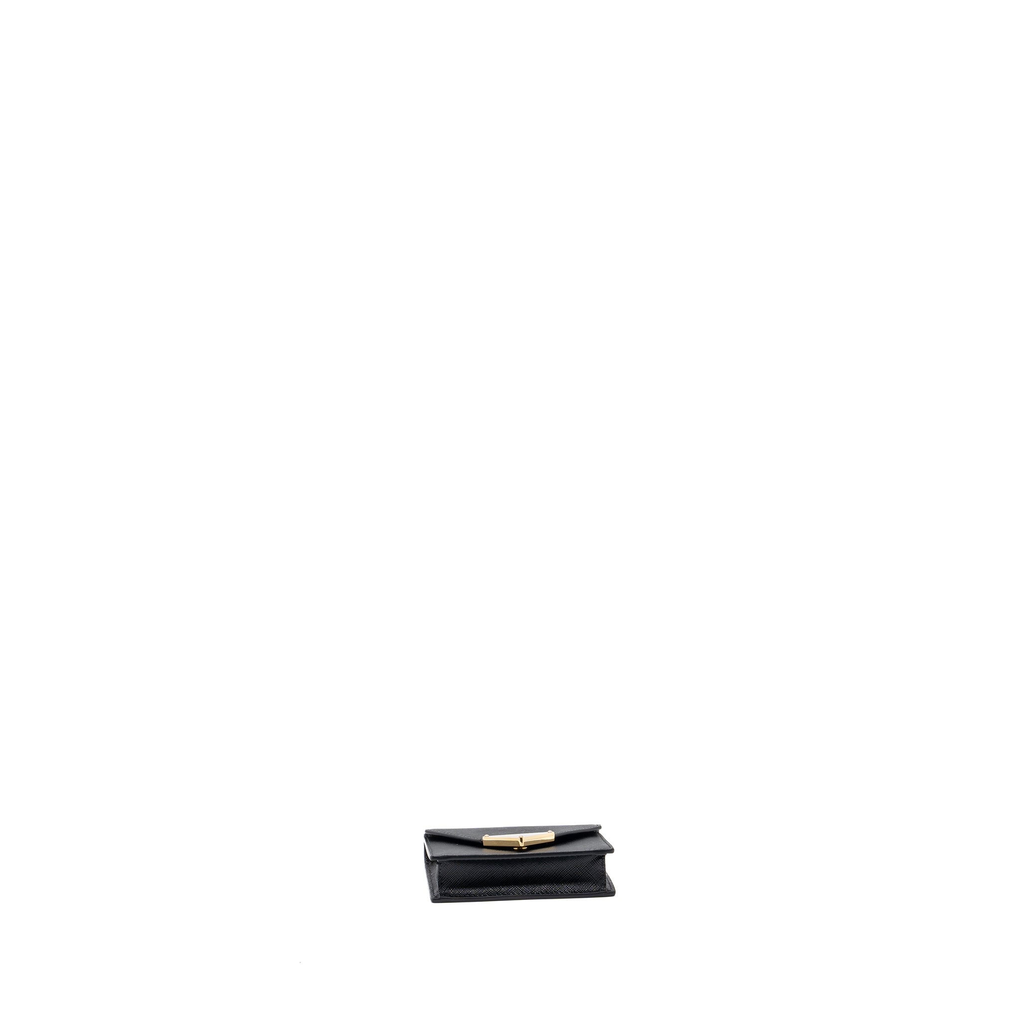 PRADA CARD HOLDER WITH SHOULDER STRAP SAFFIANO LEATHER BLACK GHW