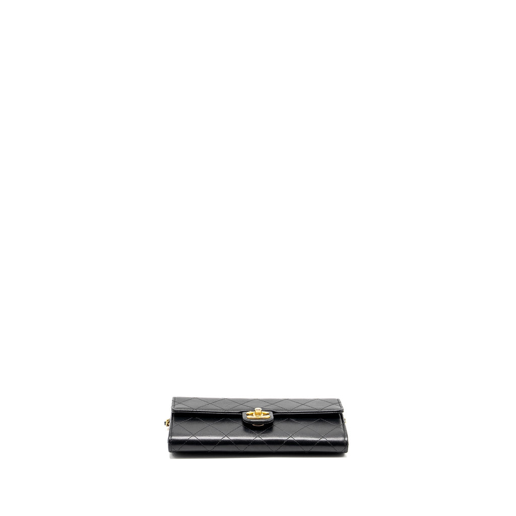 CHANEL QUILTED PEARL LONG WALLET ON CHAIN GOATSKIN BLACK GHW