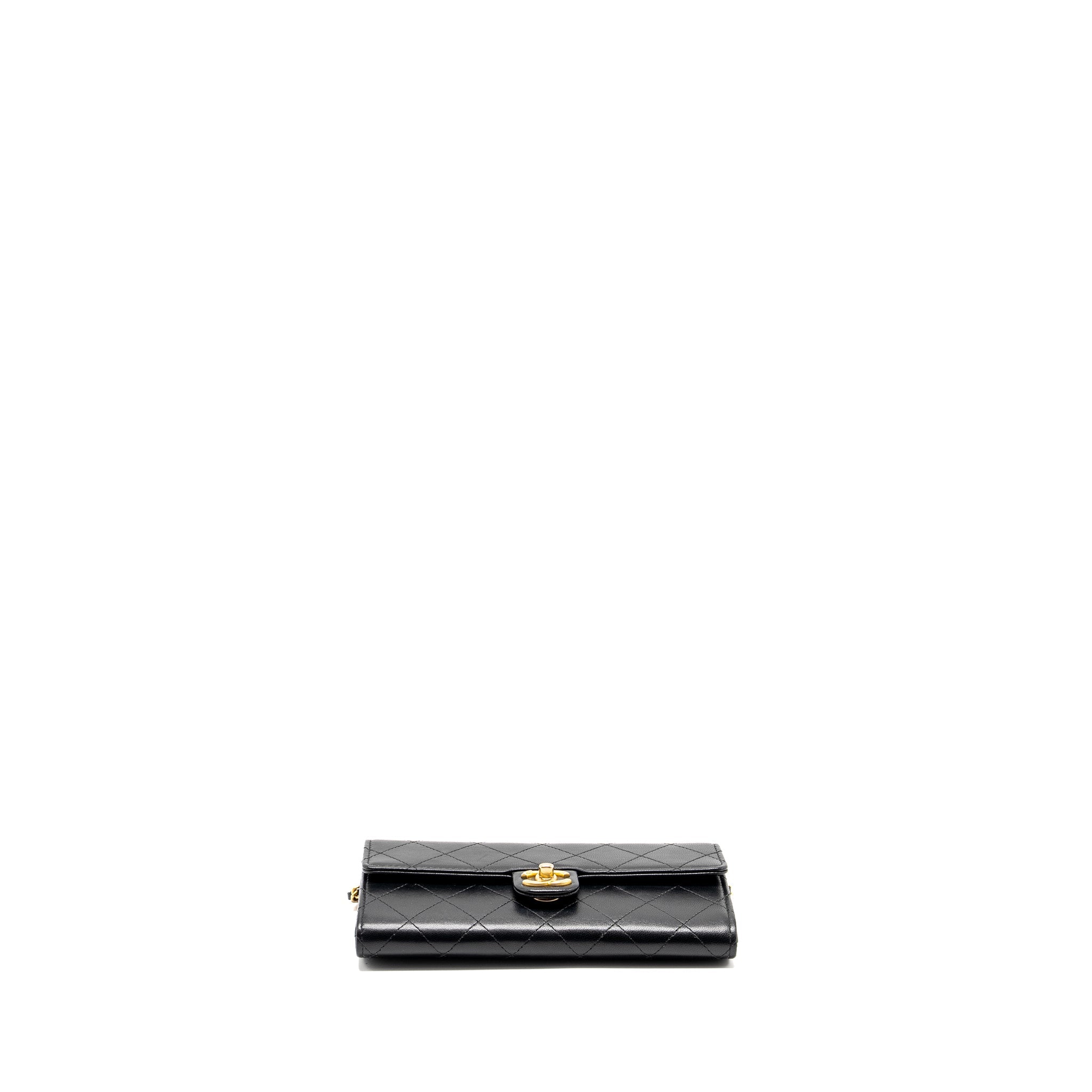 CHANEL QUILTED PEARL LONG WALLET ON CHAIN GOATSKIN BLACK GHW