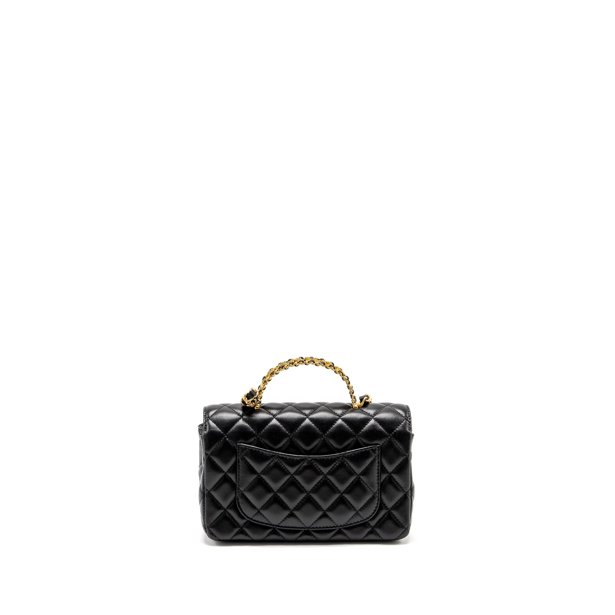 CHANEL DETAILED TOP HANDLE FLAP BAG LAMBSKIN BLACK GHW (MICROCHIP)