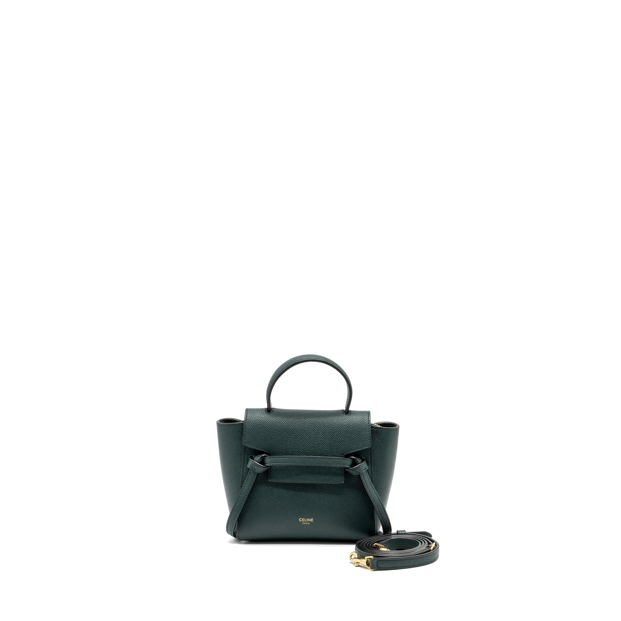CELINE PICO BELT BAG GRAINED CALFSKIN DARK GREEN GHW
