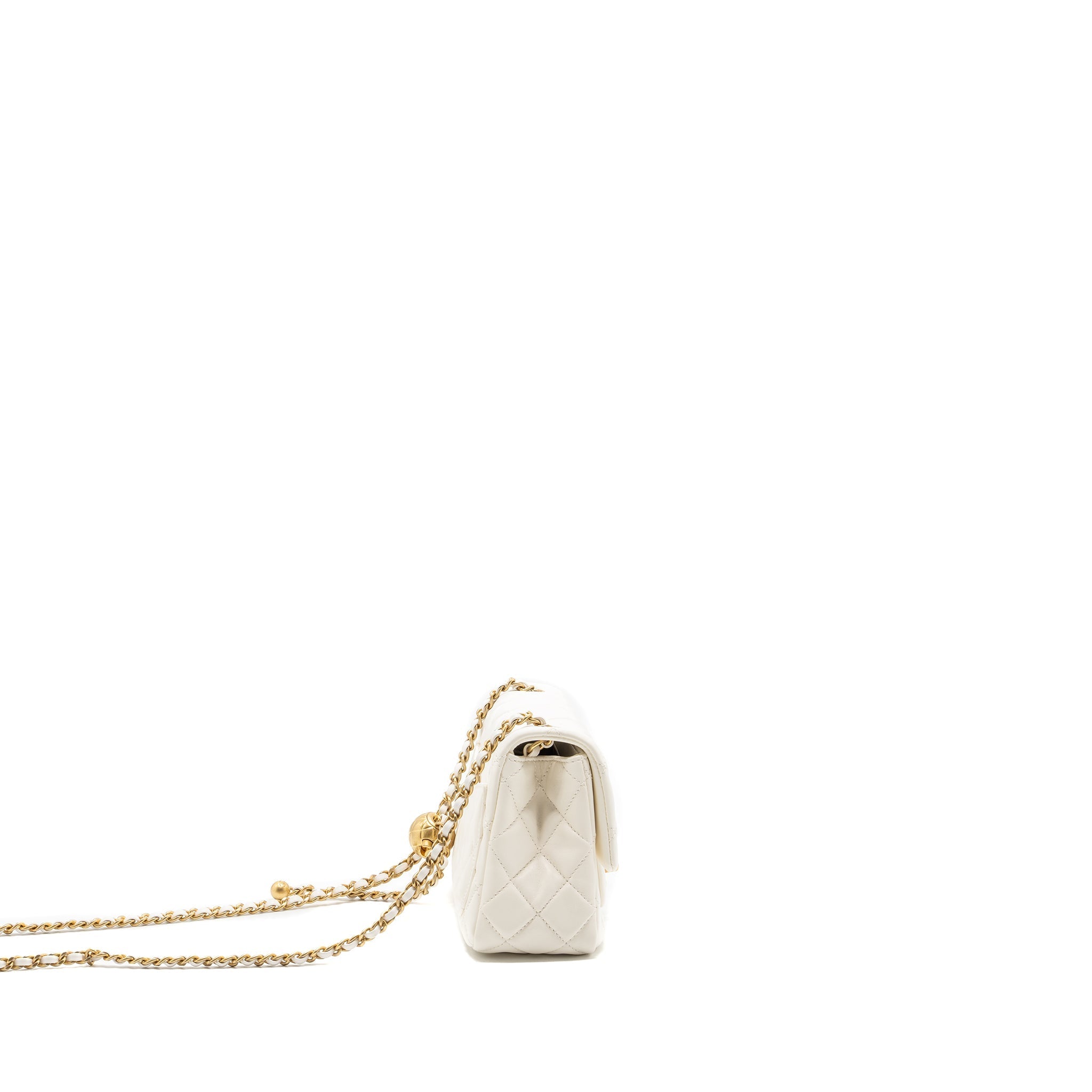 CHANEL PEARL CRUSH MINI SQUARE FLAP BAG LAMBSKIN WHITE GHW (MICROCHIP)