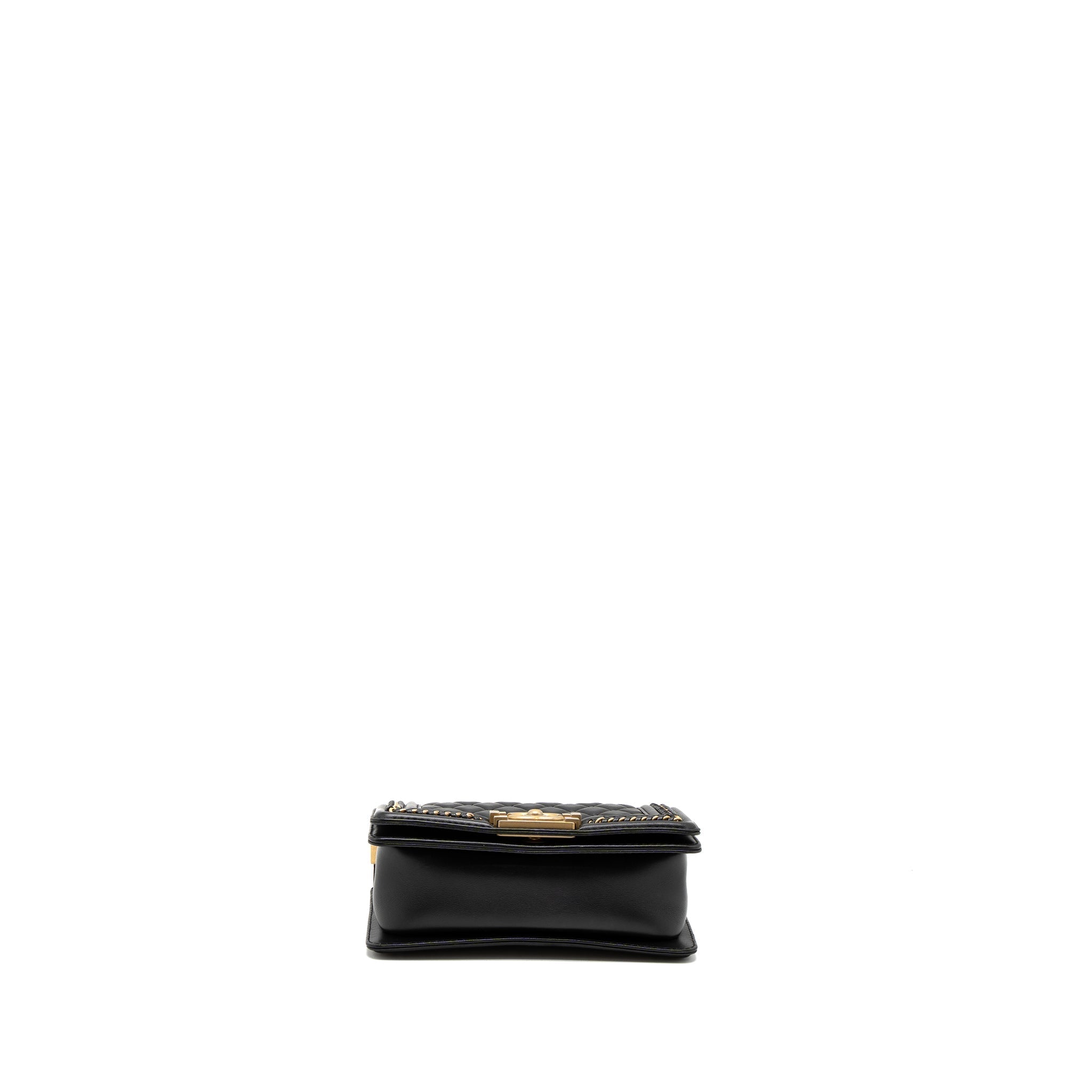 CHANEL TOP HANDLE SMALL BOY BAG CALFSKIN BLACK BRUSHED GHW