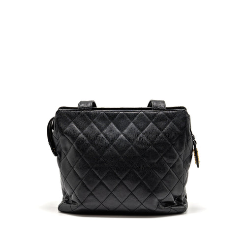 CHANEL QUILTEDE ZIP SHOULDER BAG CAVIAR BLACK GHW