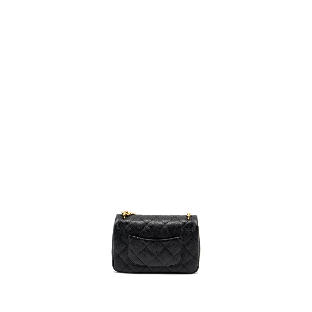 CHANEL 24P COCO LOVE MINI FLAP BAG ADJUSTABLE CHAIN CAVIAR BLACK BRUSH GHW (MICROCHIP)