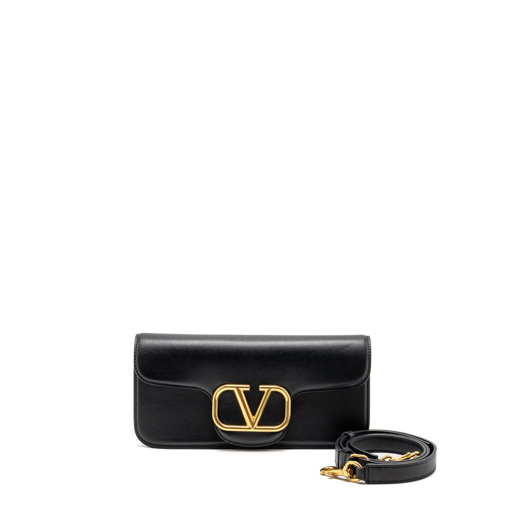 VALENTINO SMALL V LOGO CROSSBODY BAG CALFSKIN BLACK GHW