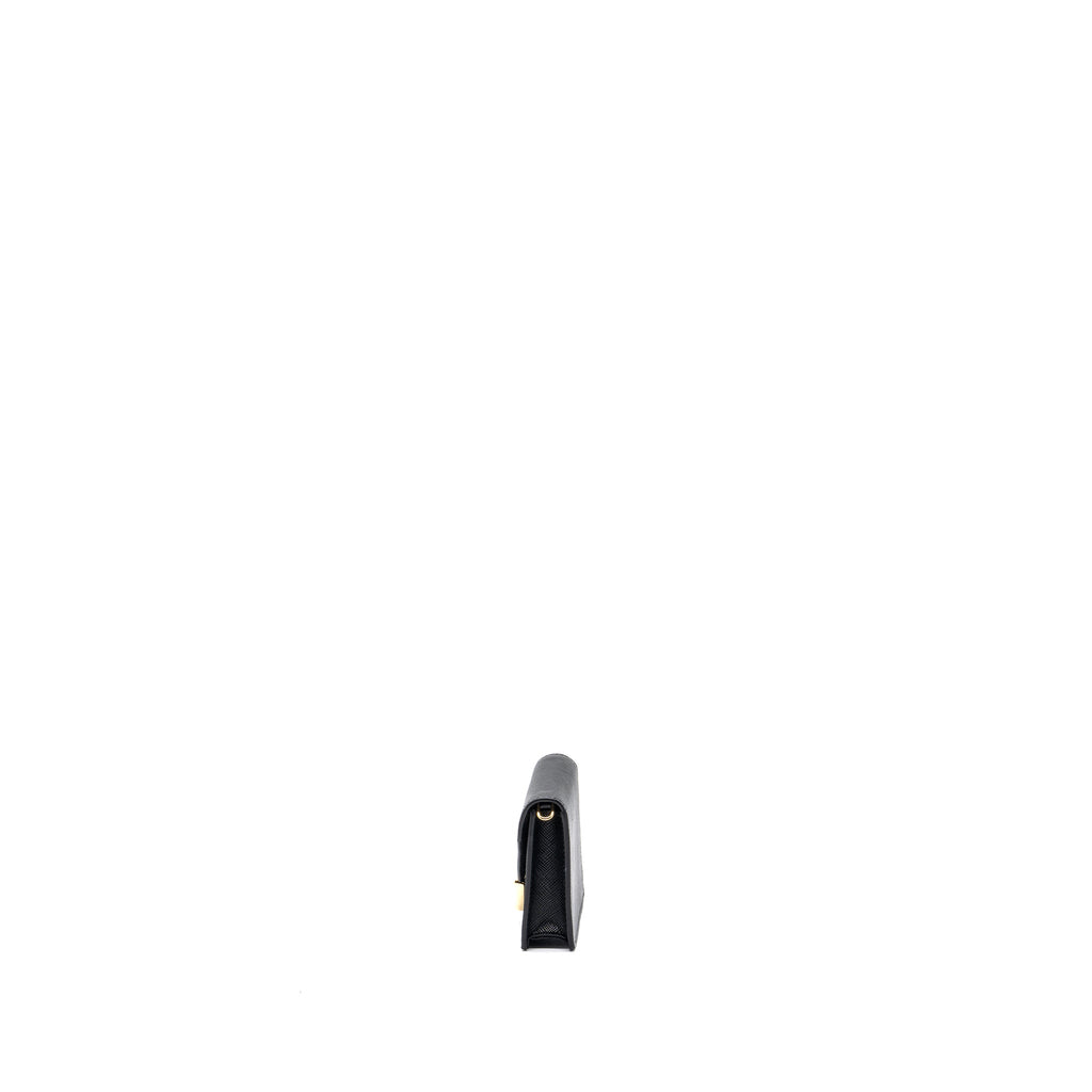 PRADA CARD HOLDER WITH SHOULDER STRAP SAFFIANO LEATHER BLACK GHW
