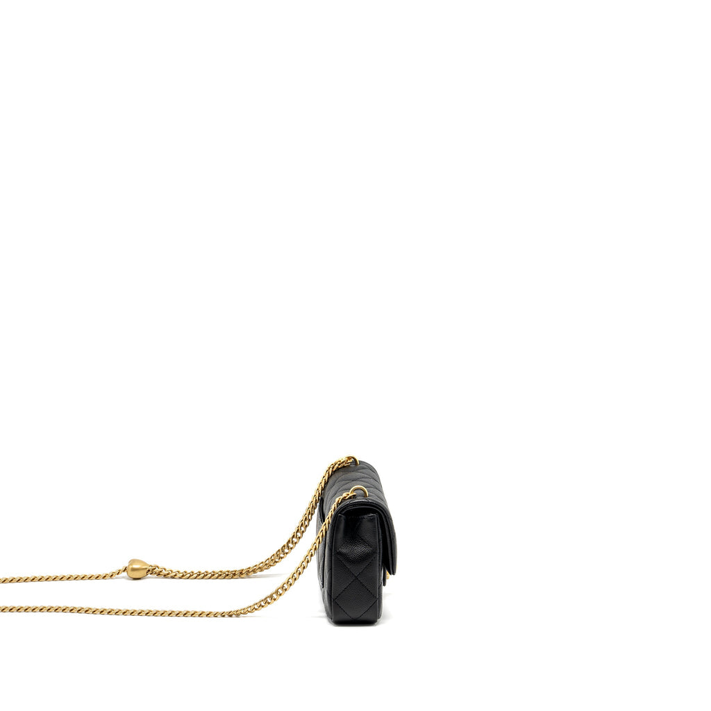 CHANEL 24P COCO LOVE MINI FLAP BAG ADJUSTABLE CHAIN CAVIAR BLACK BRUSH GHW (MICROCHIP)