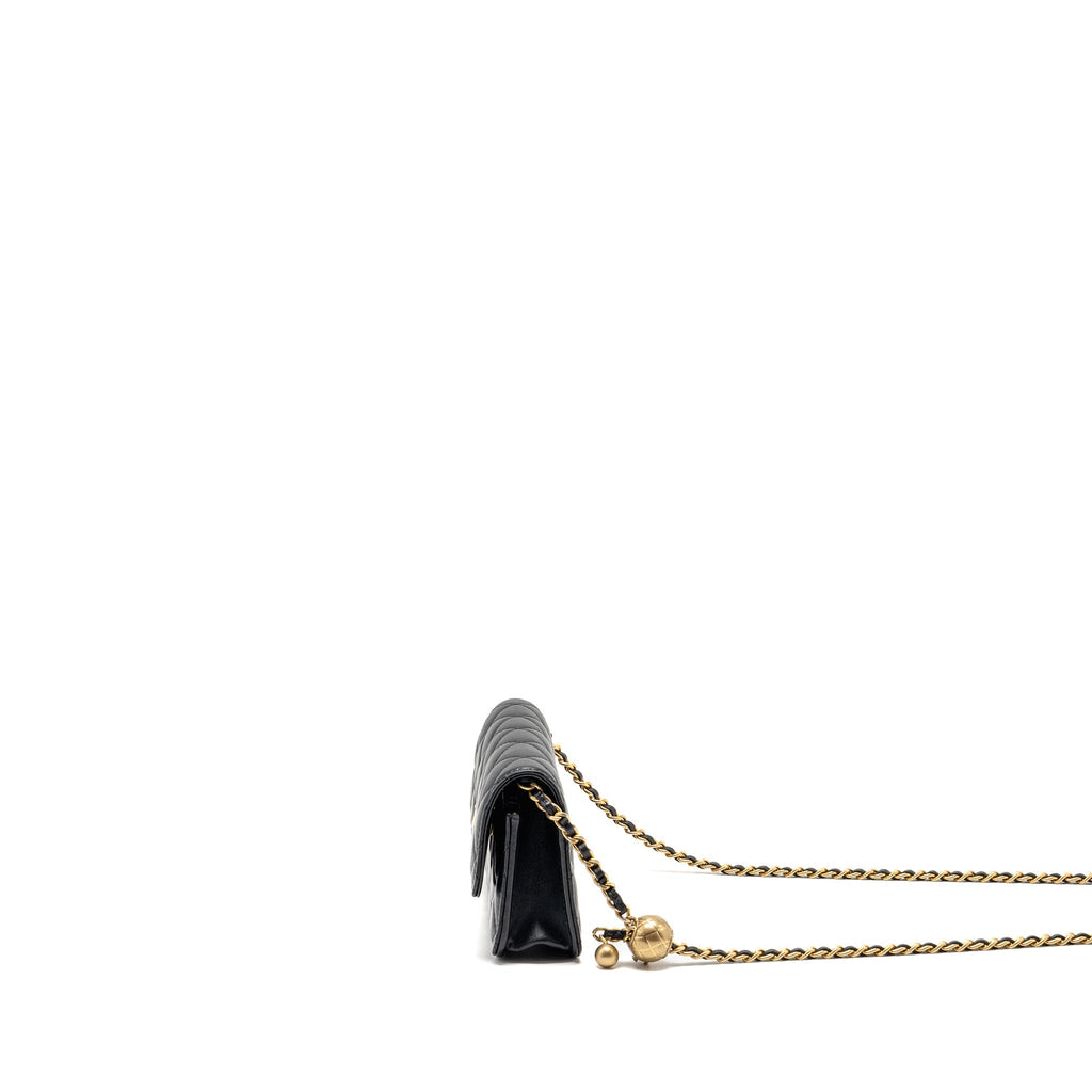 CHANEL PEARL CRUSH MINI WALLET ON CHAIN LAMBSKIN BLACK GHW (MICROCHIP)