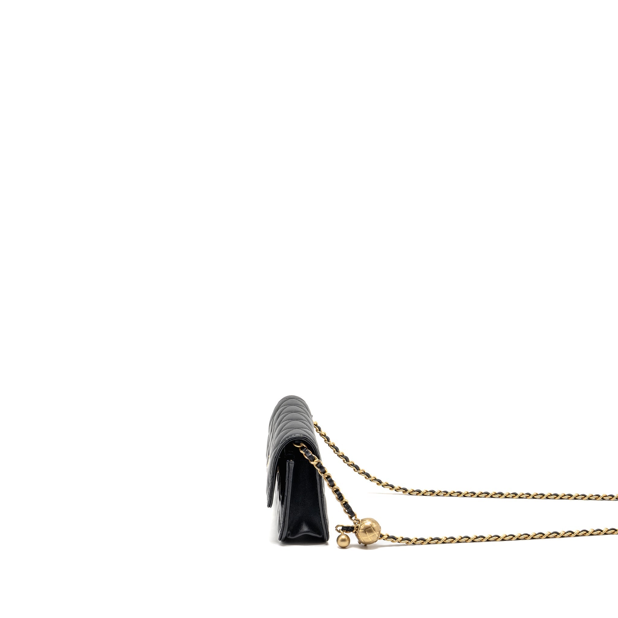 CHANEL PEARL CRUSH MINI WALLET ON CHAIN LAMBSKIN BLACK GHW (MICROCHIP)