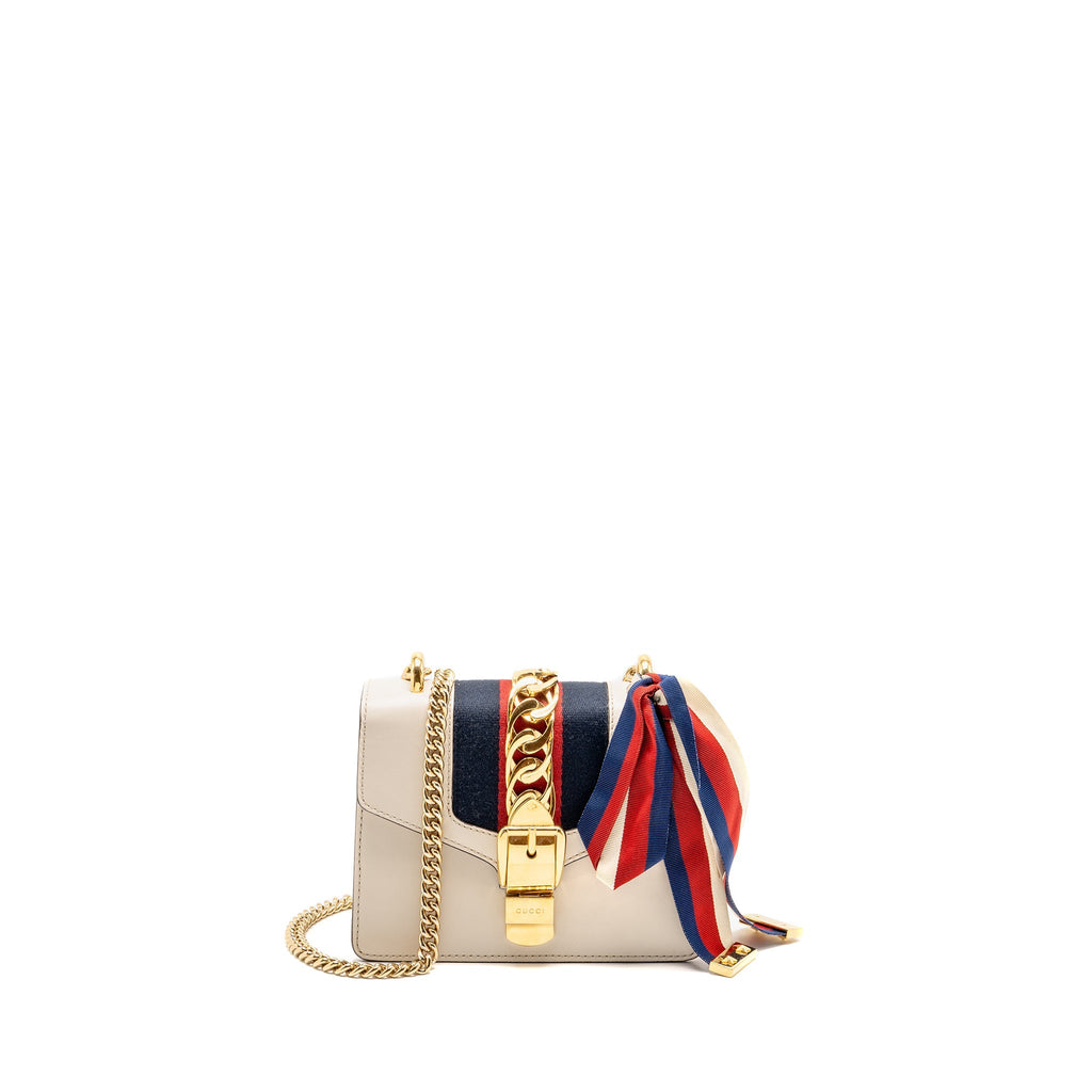 GUCCI MINI SYLVIE CHAIN BAG CALFSKIN WHITE/MULTICOLOUR GHW