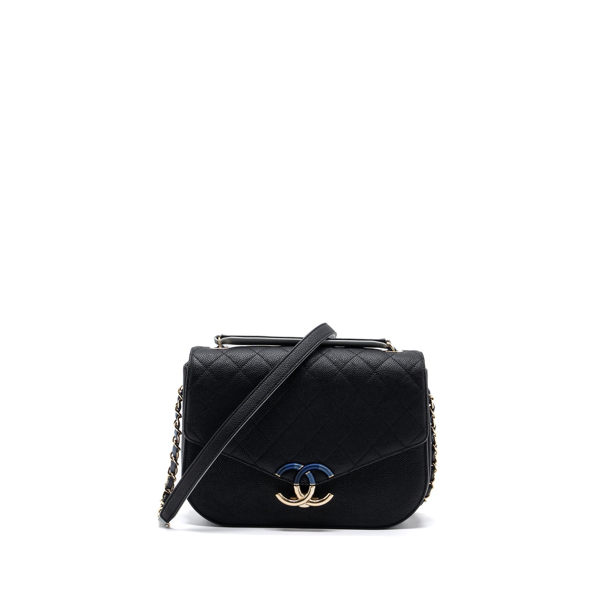 CHANEL FLAP BAG WITH HANDLE CAVIAR BLACK/MULTICOLOUR LGHW