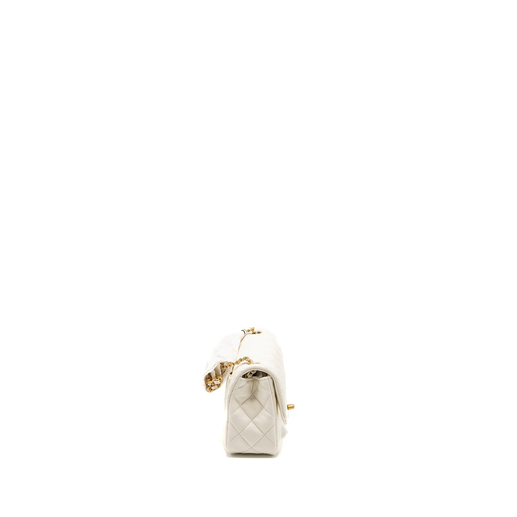 CHANEL 22C PEARL CRUSH MINI RECTANGULAR FLAP BAG LAMBSKIN WHITE GHW (MICROCHIP)
