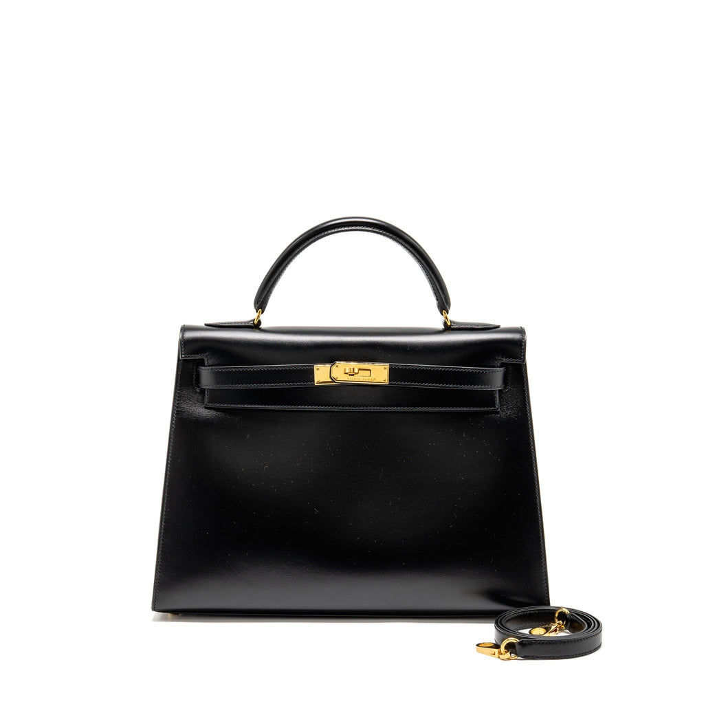 HERMES KELLY 32 BOX BLACK GHW