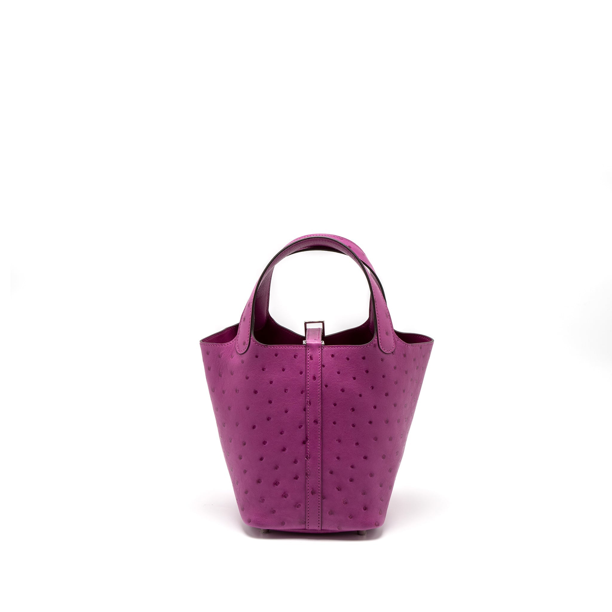 HERMES PICOTIN 18 LOCK BAG OSTRICH L3 ROSE POURPRE FUCHSIA SHW