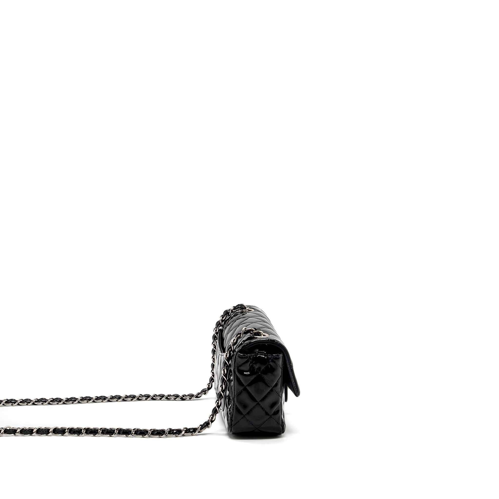 CHANEL MINI RECTANGULAR FLAP BAG PATENT BLACK SHW