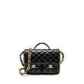 CHANEL DOUBLE POCKET TOP HANDLE MESSANGER BAG SHINY CALFSKIN BLACK GHW (MICROCHIP)