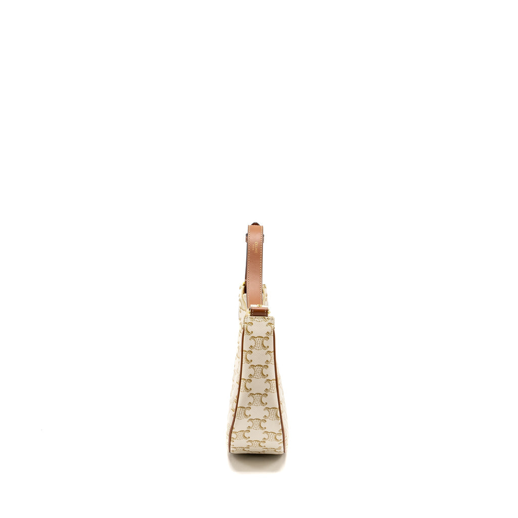 CELINE MEDUIM AVA BAG TRIOMPHE CANVAS/CALFSKIN WHITE/BROWN GHW