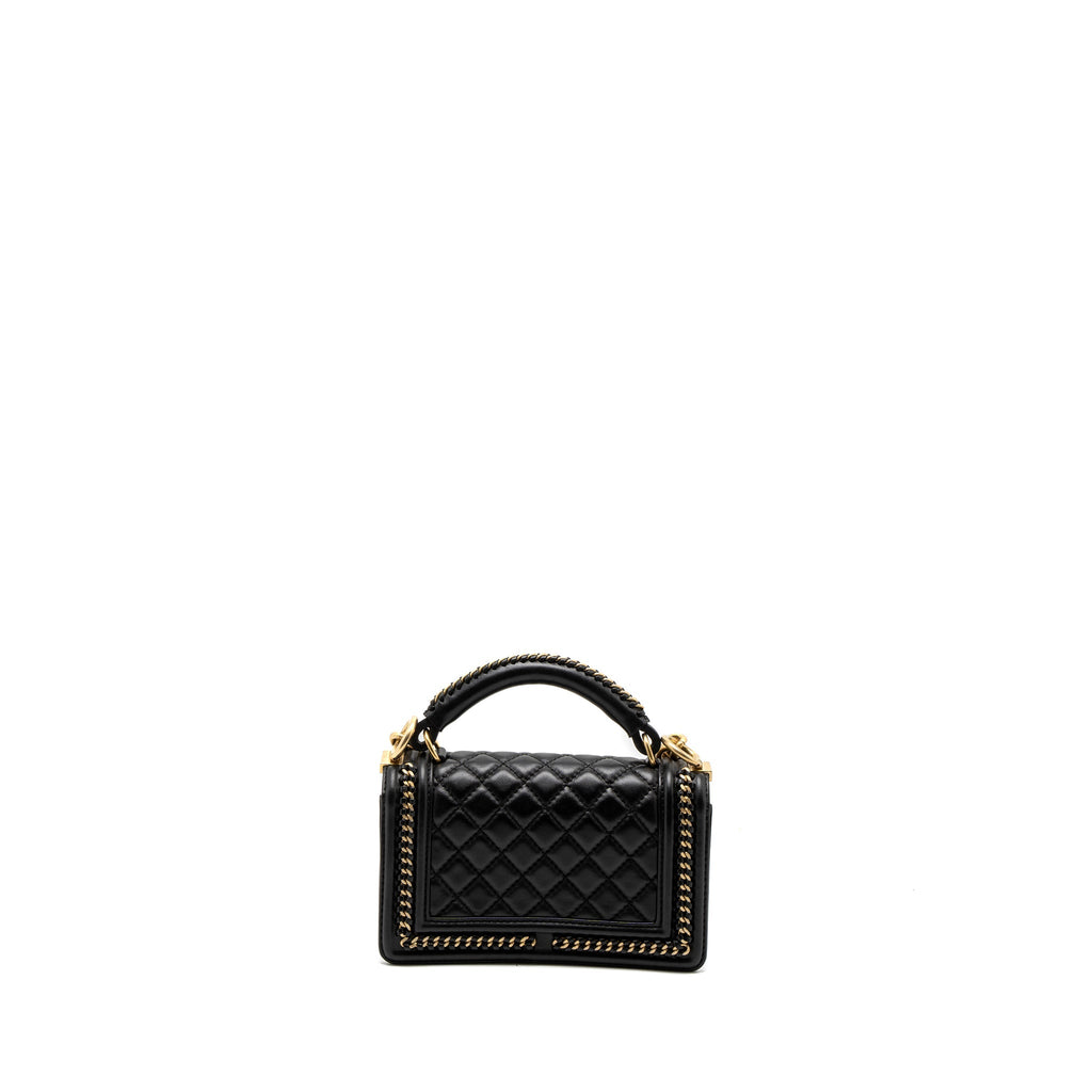 CHANEL TOP HANDLE SMALL BOY BAG CALFSKIN BLACK BRUSHED GHW