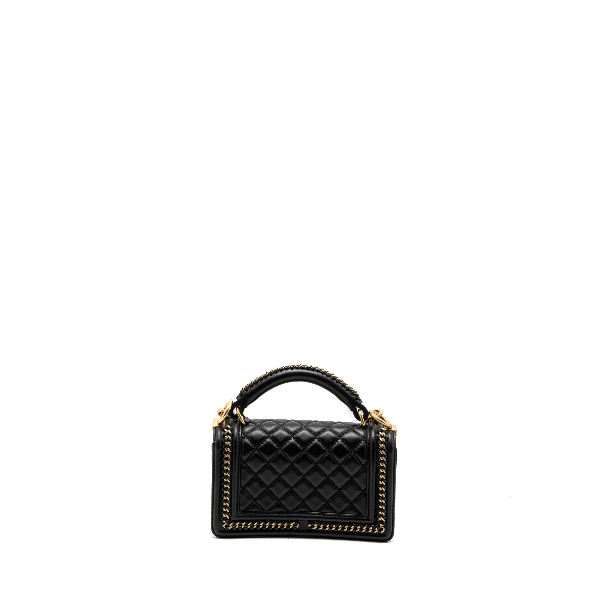 CHANEL TOP HANDLE SMALL BOY BAG CALFSKIN BLACK BRUSHED GHW
