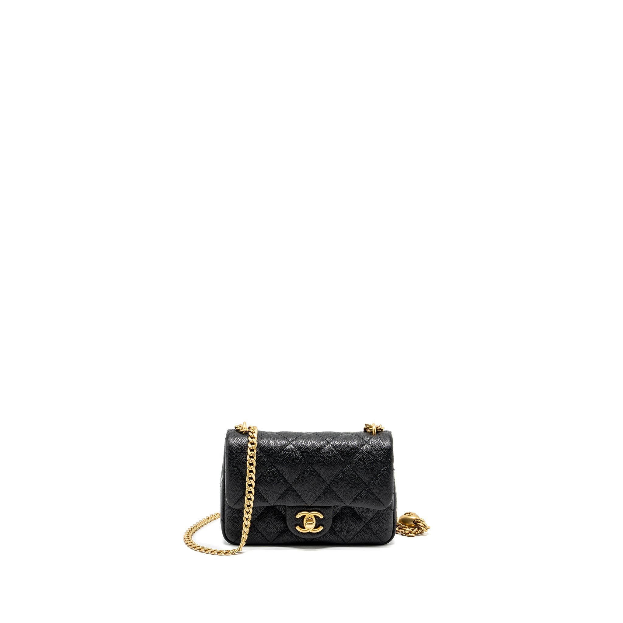 CHANEL 24P COCO LOVE MINI FLAP BAG ADJUSTABLE CHAIN CAVIAR BLACK BRUSH GHW (MICROCHIP)