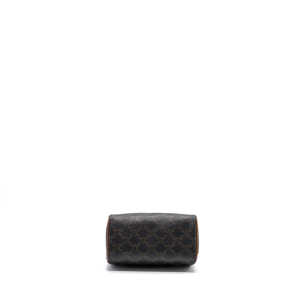 CELINE SMALL BOSTON BAG TRIOMPHE CANVAS/CALFSKIN TAN GHW