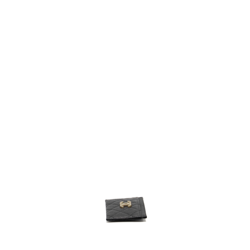 CHANEL DETAIL CC LOGO CARD HOLDER CAVIAR BLACK LGHW(MICROCHIP)