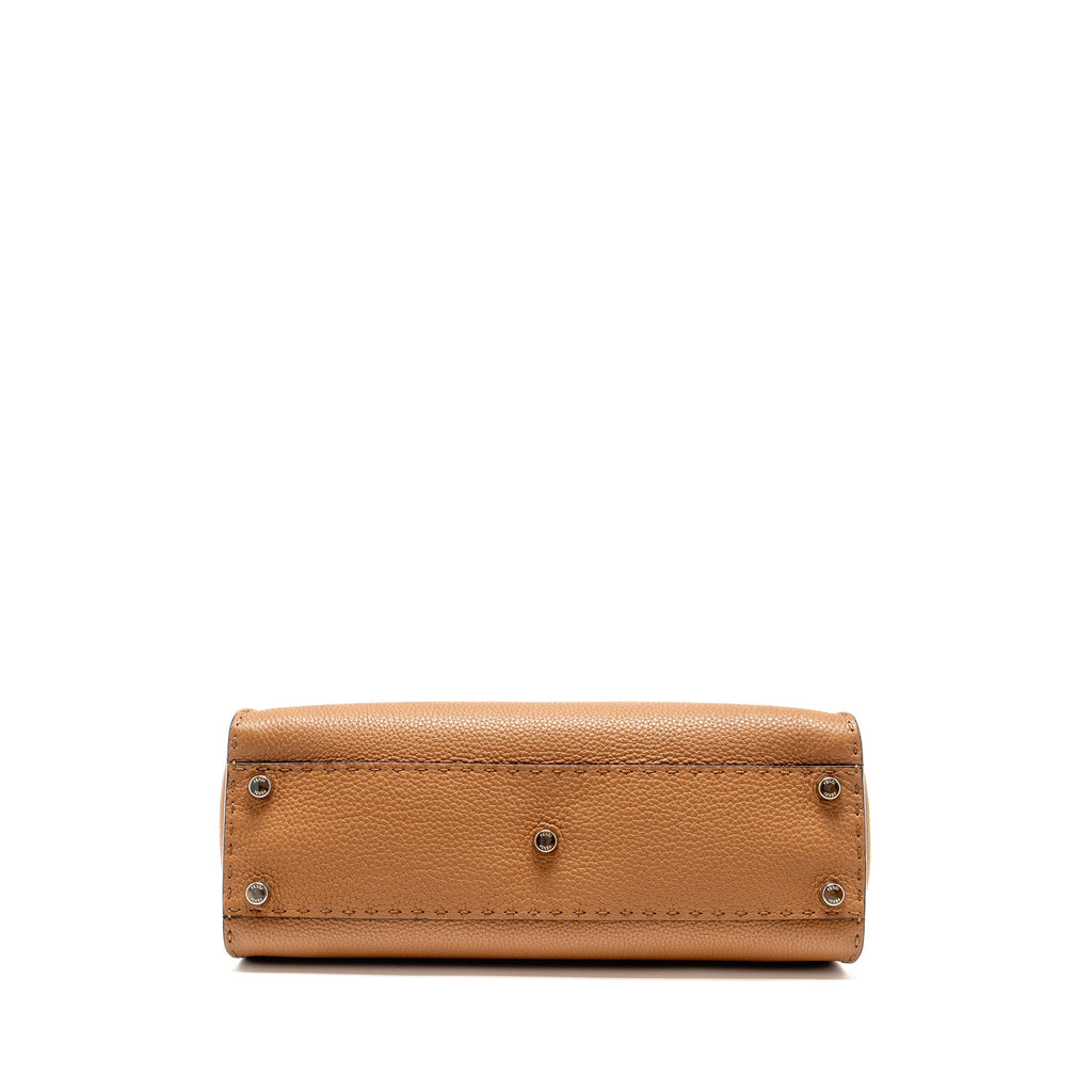 FENDI MEDIUM PEEKABOO TOTE BAG GRAINED CALFSKIN DARK BEIGE SHW
