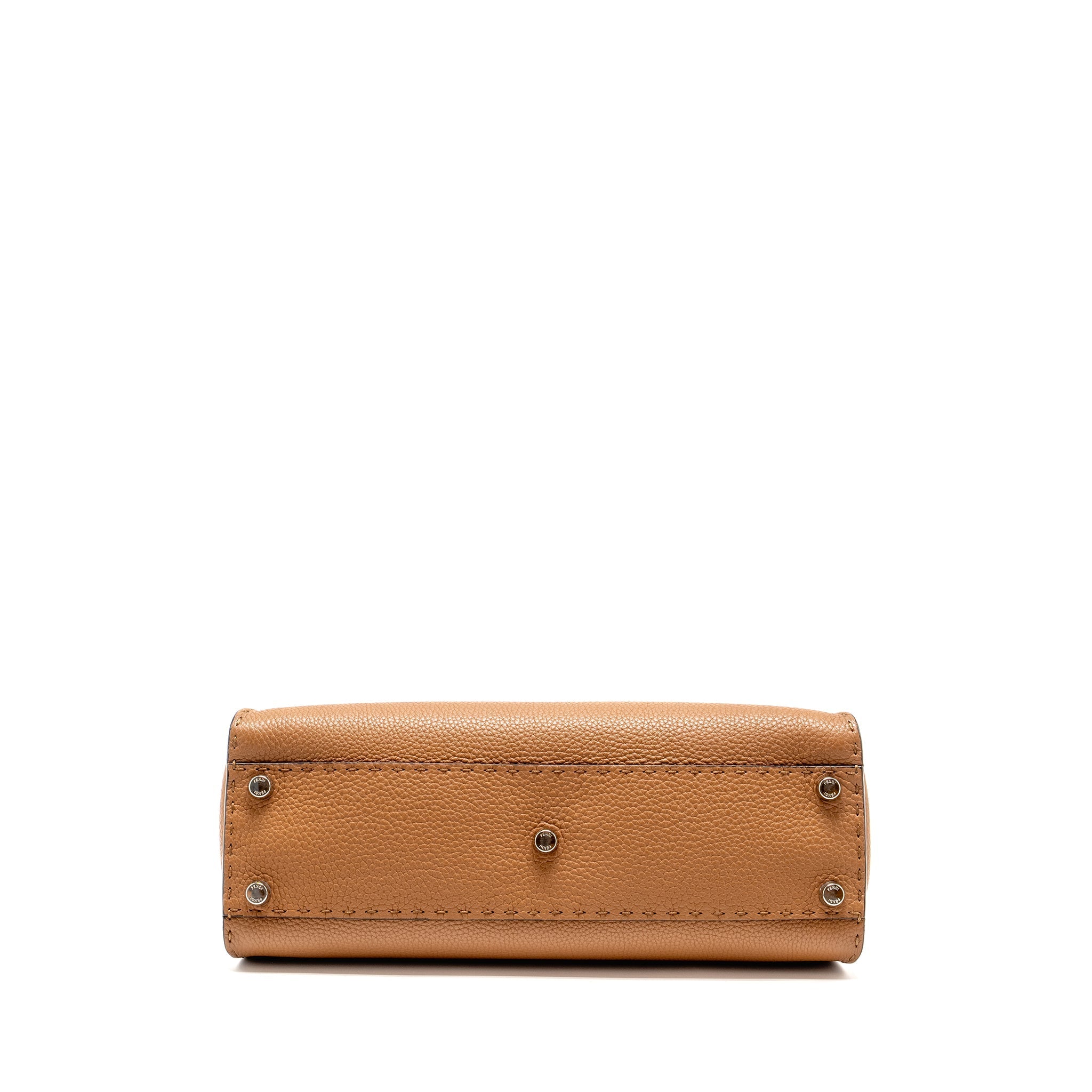 FENDI MEDIUM PEEKABOO TOTE BAG GRAINED CALFSKIN DARK BEIGE SHW