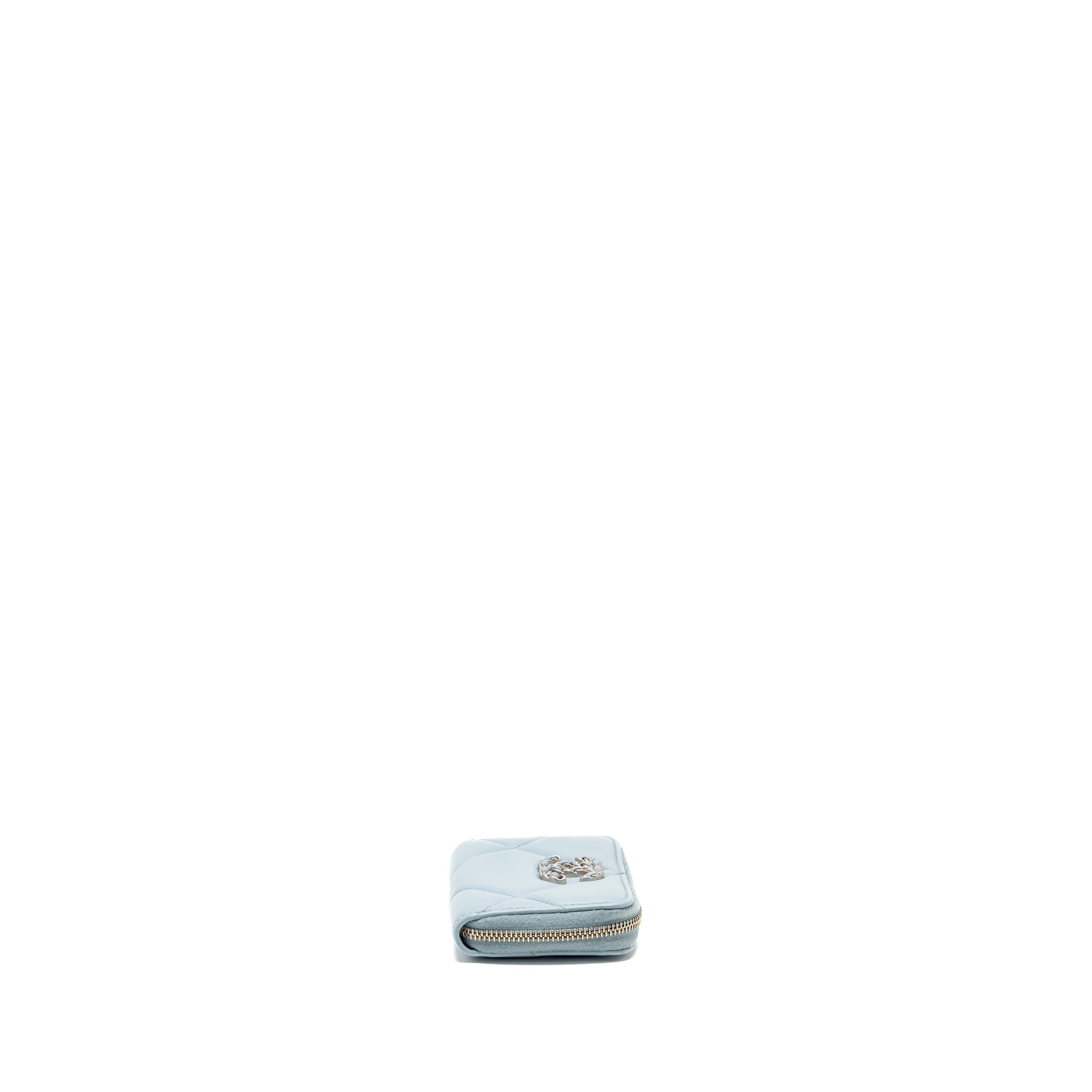 CHANEL 19 ZIP COIN PURSE LAMBSKIN LIGHT BLUE SHW (MICROCHIP)