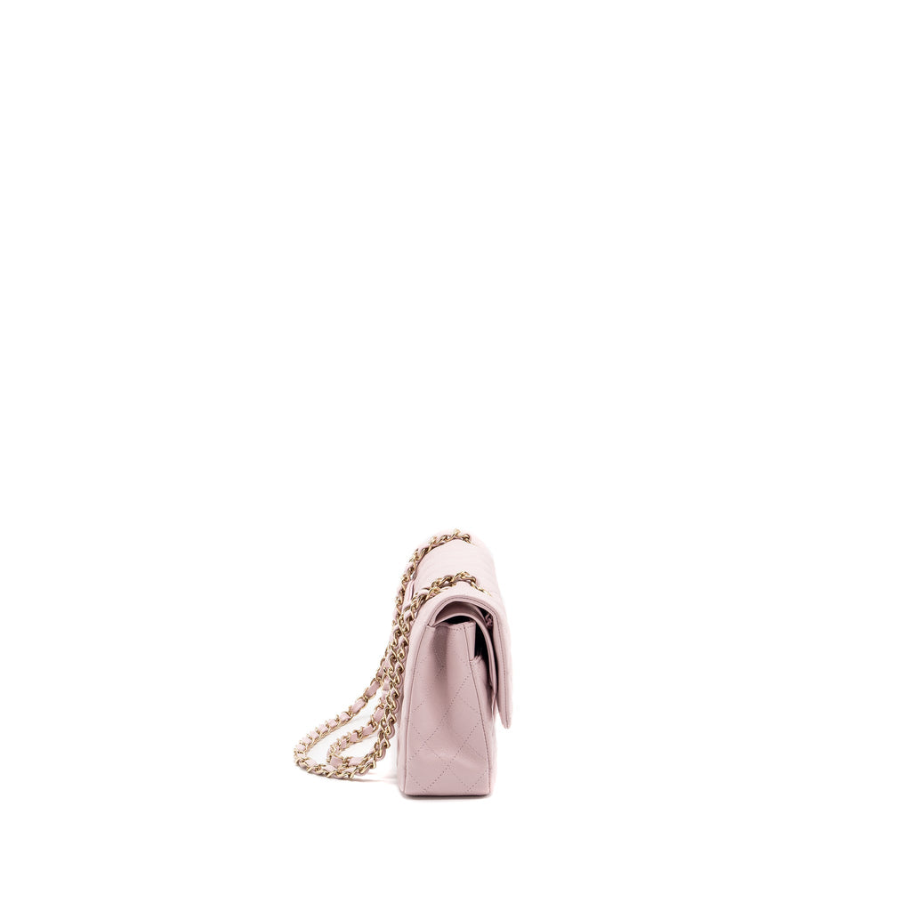 CHANEL 21S MEDIUM CLASSIC DOUBLE FLAP BAG CAVIAR LIGHT PINK LGWH