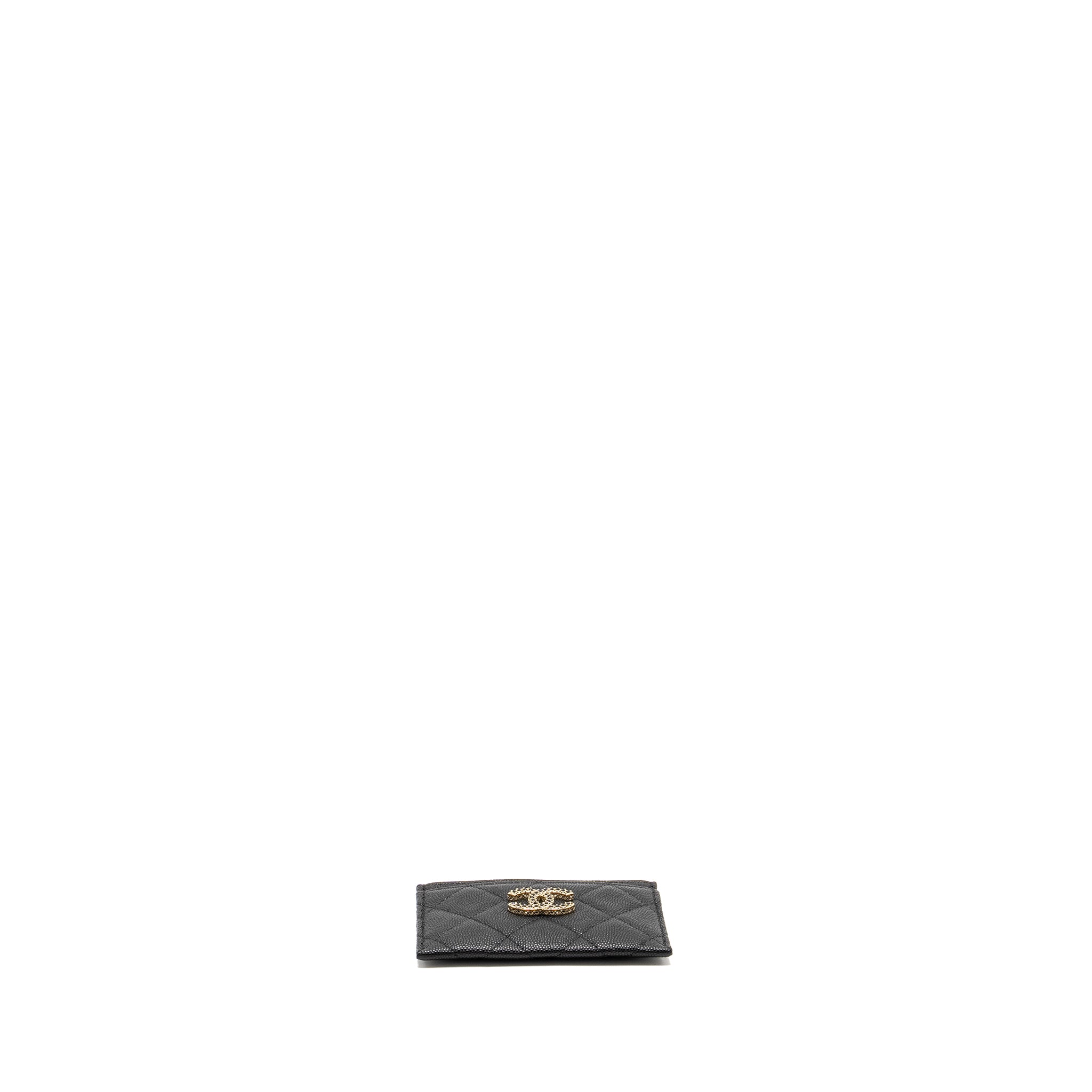 CHANEL DETAIL CC LOGO CARD HOLDER CAVIAR BLACK LGHW(MICROCHIP)