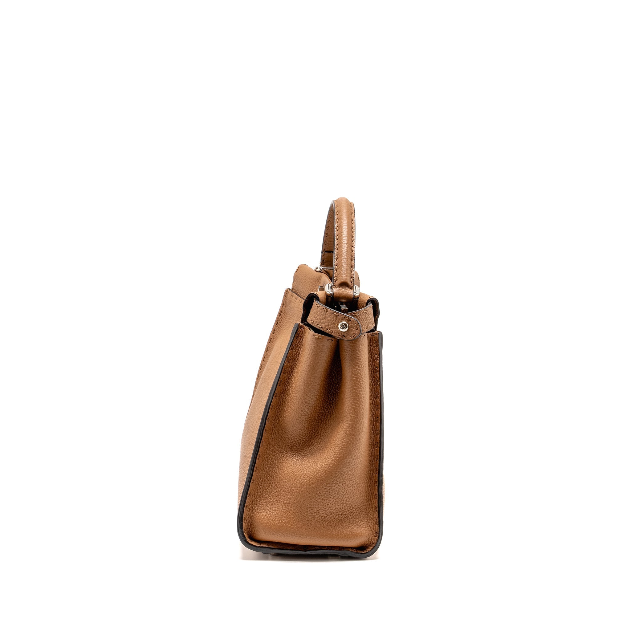 FENDI MEDIUM PEEKABOO TOTE BAG GRAINED CALFSKIN DARK BEIGE SHW