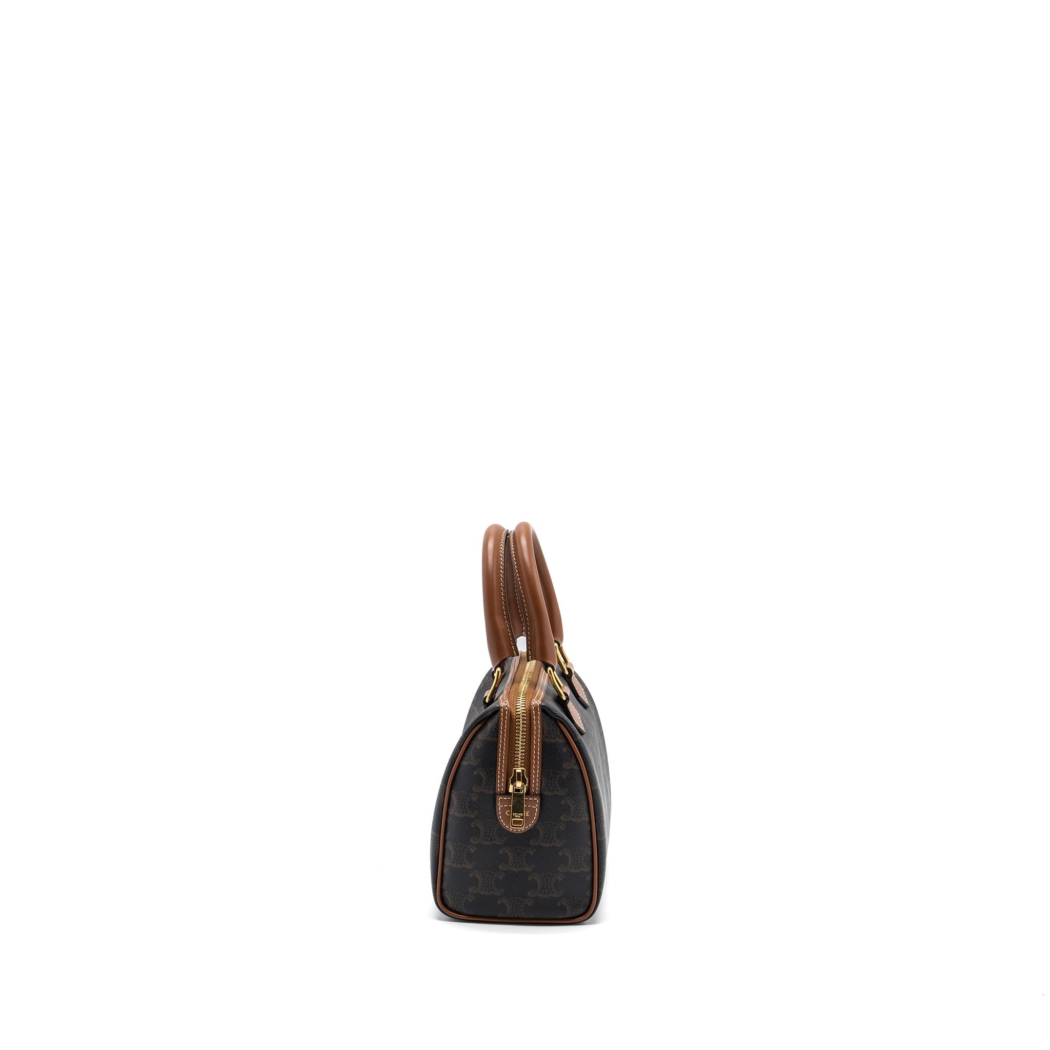 CELINE SMALL BOSTON BAG TRIOMPHE CANVAS/CALFSKIN TAN GHW