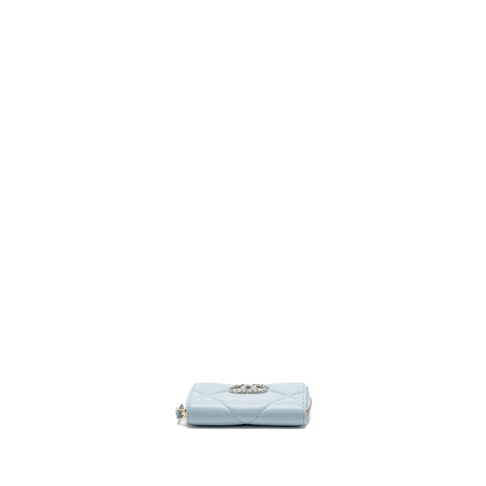 CHANEL 19 ZIP COIN PURSE LAMBSKIN LIGHT BLUE SHW (MICROCHIP)