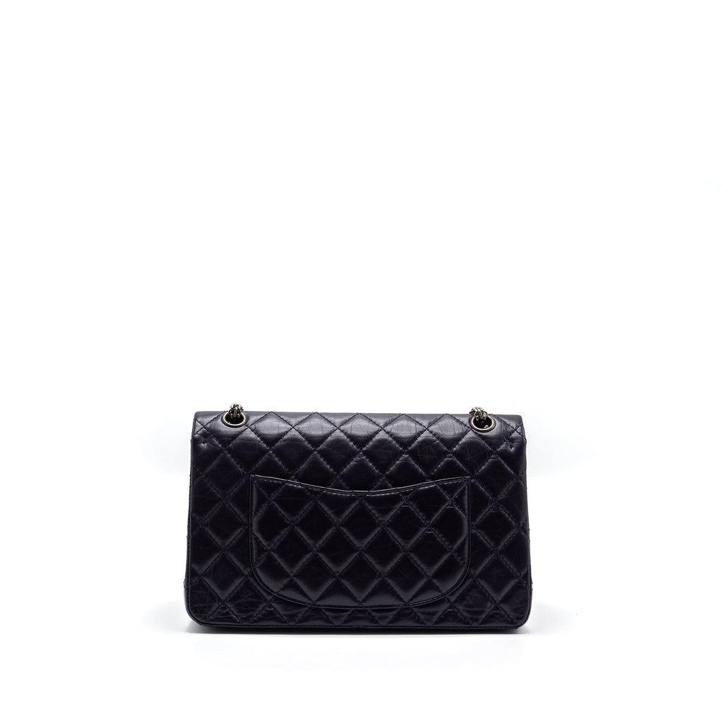 CHANEL LARGE 2.55  REISSUE FLAP BAG AGED CALFSKIN DARK PURPLE RUTHENIUM HARDWARE