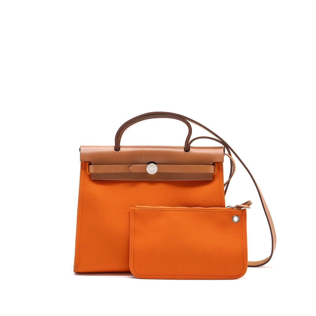 HERMES HERBAG 31 ZIP BAG CANVAS/HUNTER ORANGE SHW