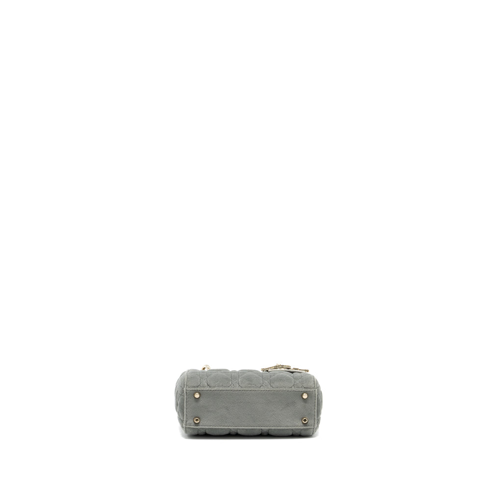 DIOR MINI LADY DIOR VELVET LIGHT GREY LGHW
