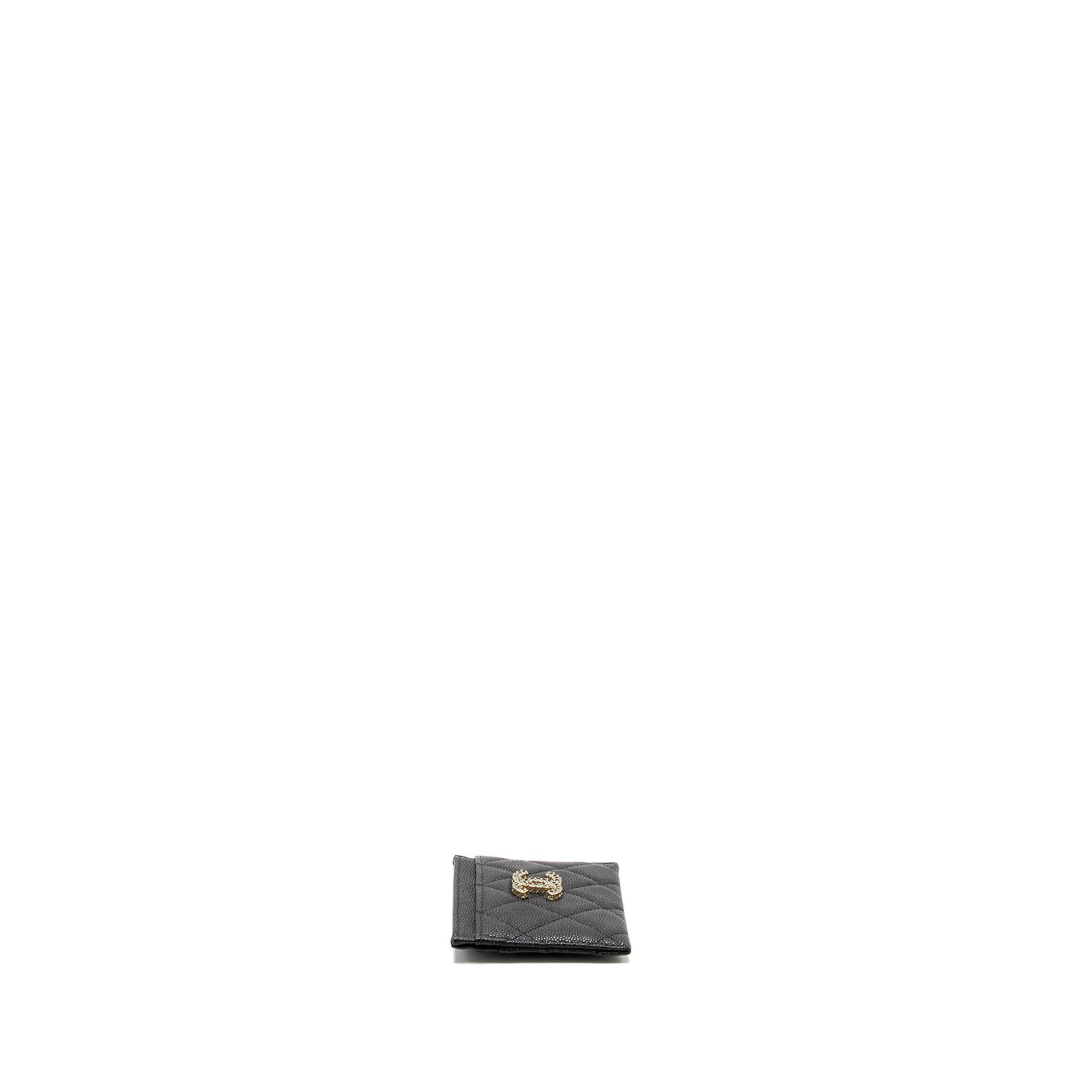 CHANEL DETAIL CC LOGO CARD HOLDER CAVIAR BLACK LGHW(MICROCHIP)
