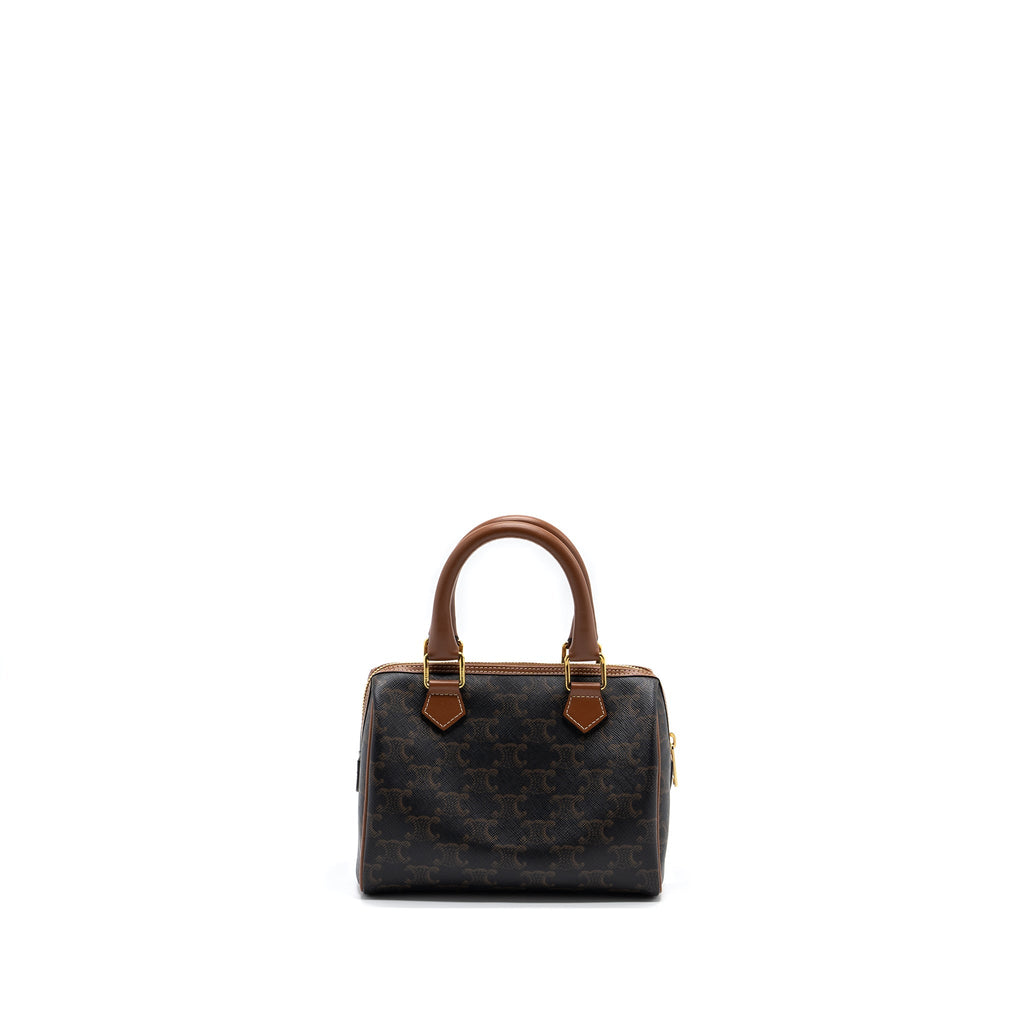 CELINE SMALL BOSTON BAG TRIOMPHE CANVAS/CALFSKIN TAN GHW