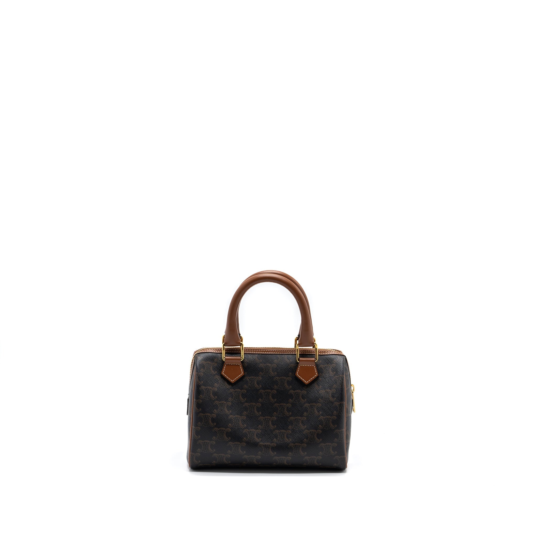 CELINE SMALL BOSTON BAG TRIOMPHE CANVAS/CALFSKIN TAN GHW