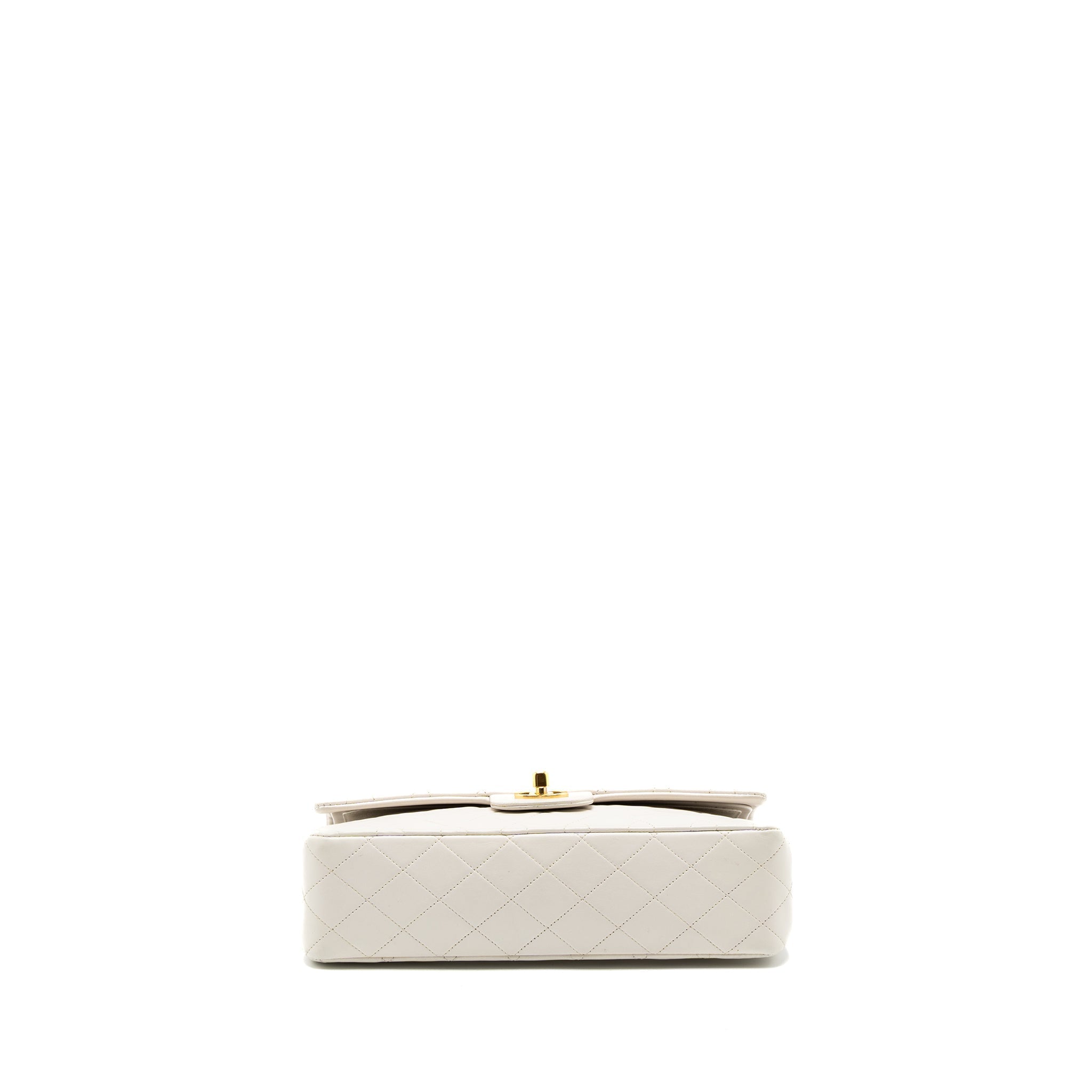 CHANEL VINTAGE MEDIUM CLASSIC DOUBLE FLAP BAG LAMBSKIN WHITE GHW
