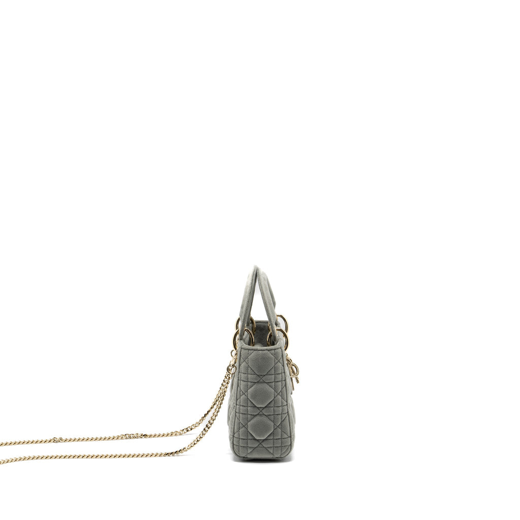 DIOR MINI LADY DIOR VELVET LIGHT GREY LGHW