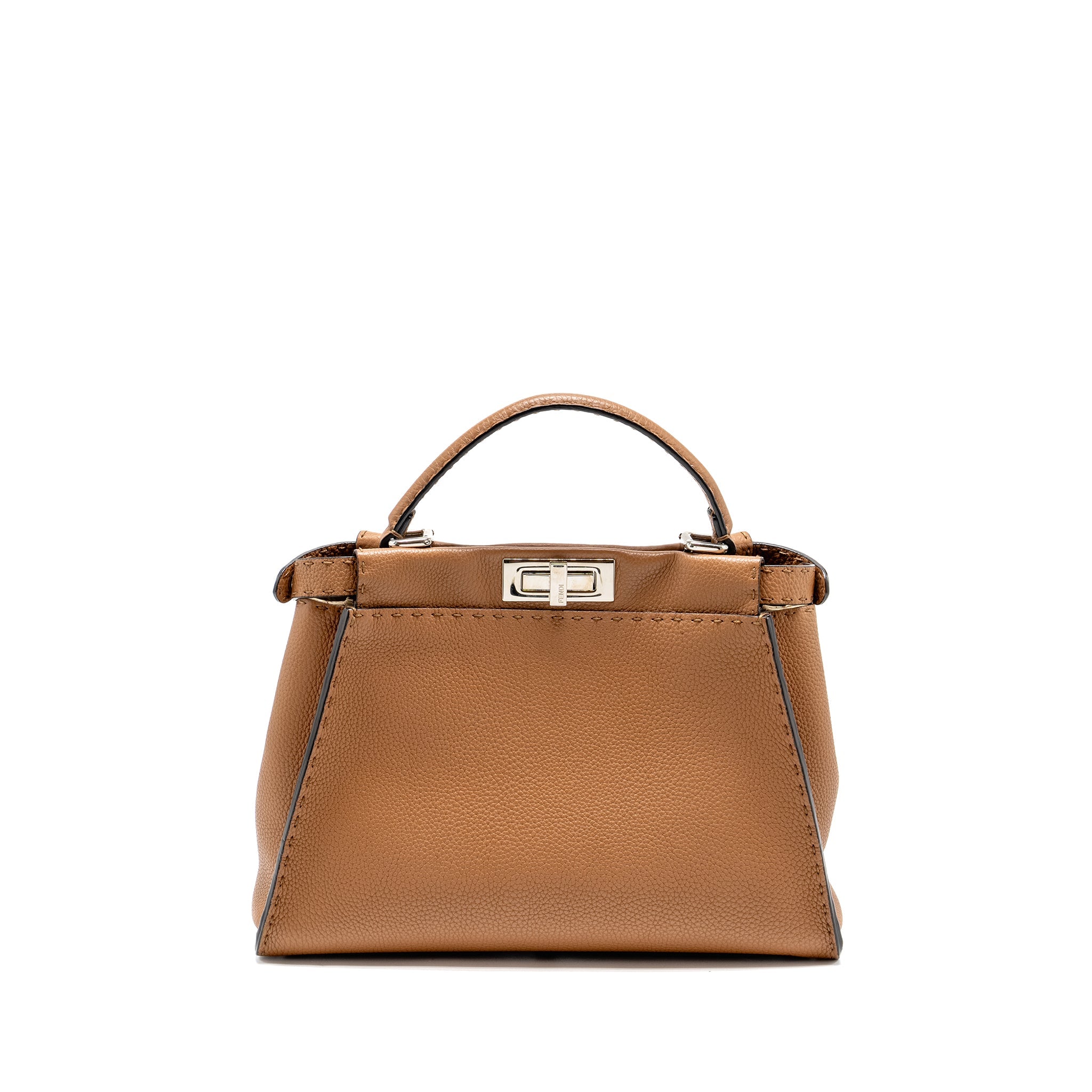 FENDI MEDIUM PEEKABOO TOTE BAG GRAINED CALFSKIN DARK BEIGE SHW