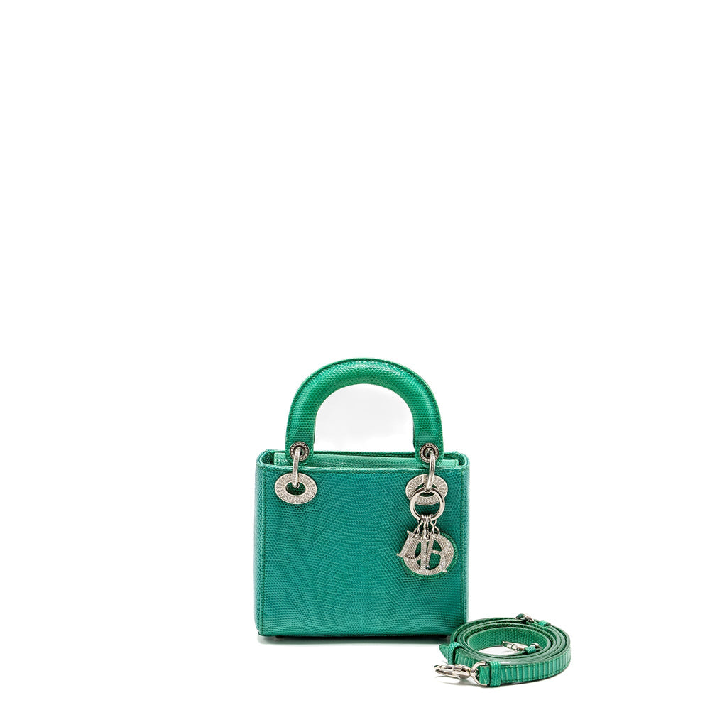 DIOR MINI LADY DIOR LIZARD GREEN CRYSTAL SHW