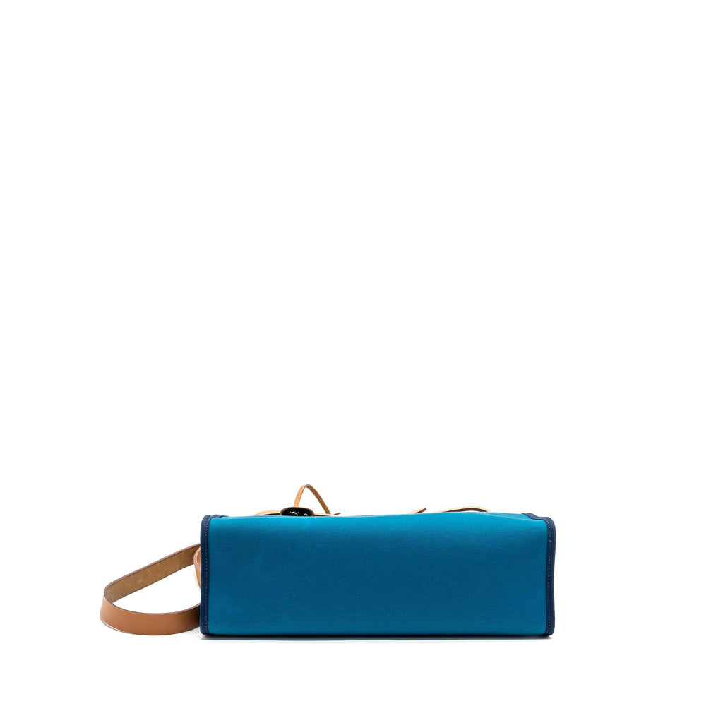 HERMES HERBAG ZIP 31 BAG CANVAS / HUNTER LEATHER BLUE SHW SQUARE Q