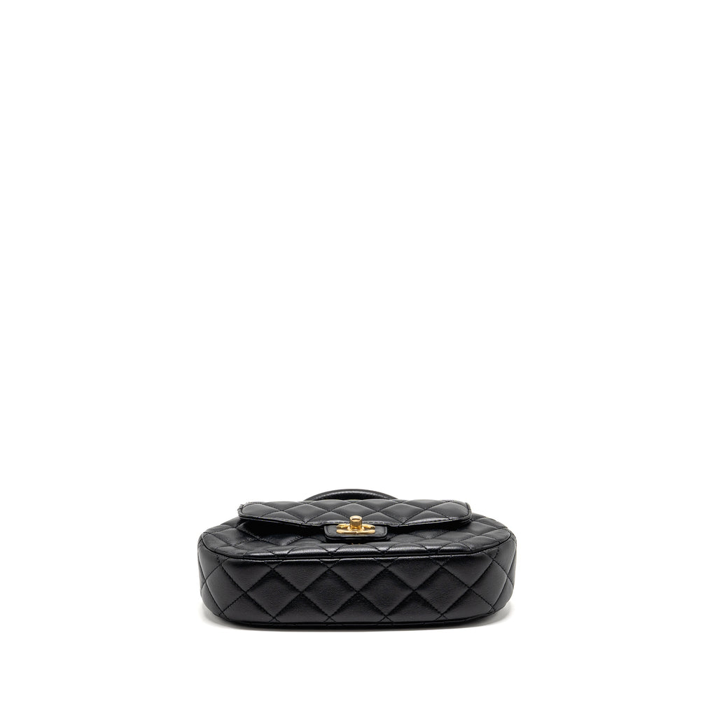 CHANEL 24C TOP HANDLE FLAP BAG QUILTED LAMBSKIN BLACK GHW (MICROCHIP)